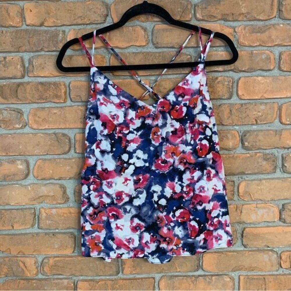 Fourteenth Place Floral Camisole Top Pink‎ Blue Abstract Strappy V-Neck Small